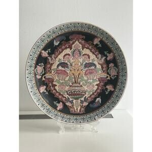 Vtg Oklahoma Import Blue Chinoiserie Asian hand painted decorative plate dish